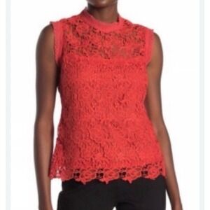 Nanette Lepore‎ Rose Lace Crochet Top Sleeveless Medium Orange Women's Open Knit